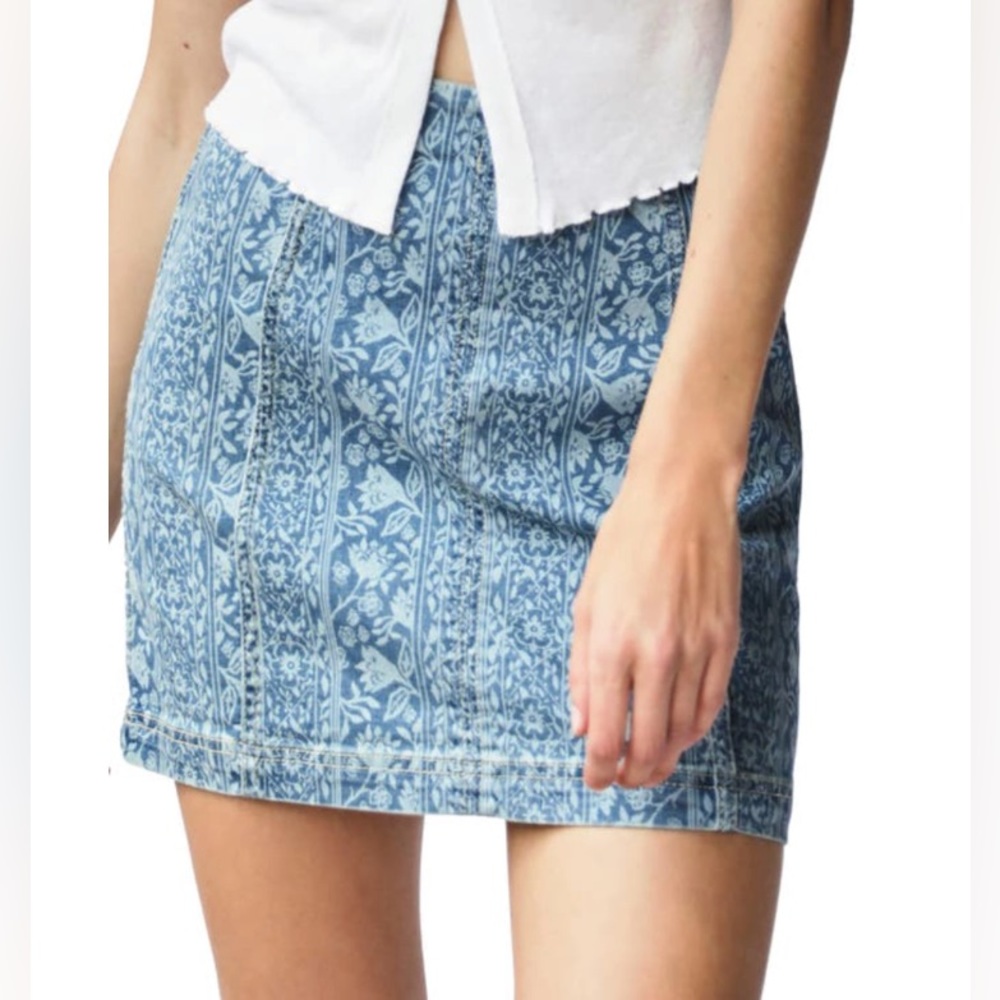 Free People Modern Femme Denim Mini Skirt in Indigo Floral